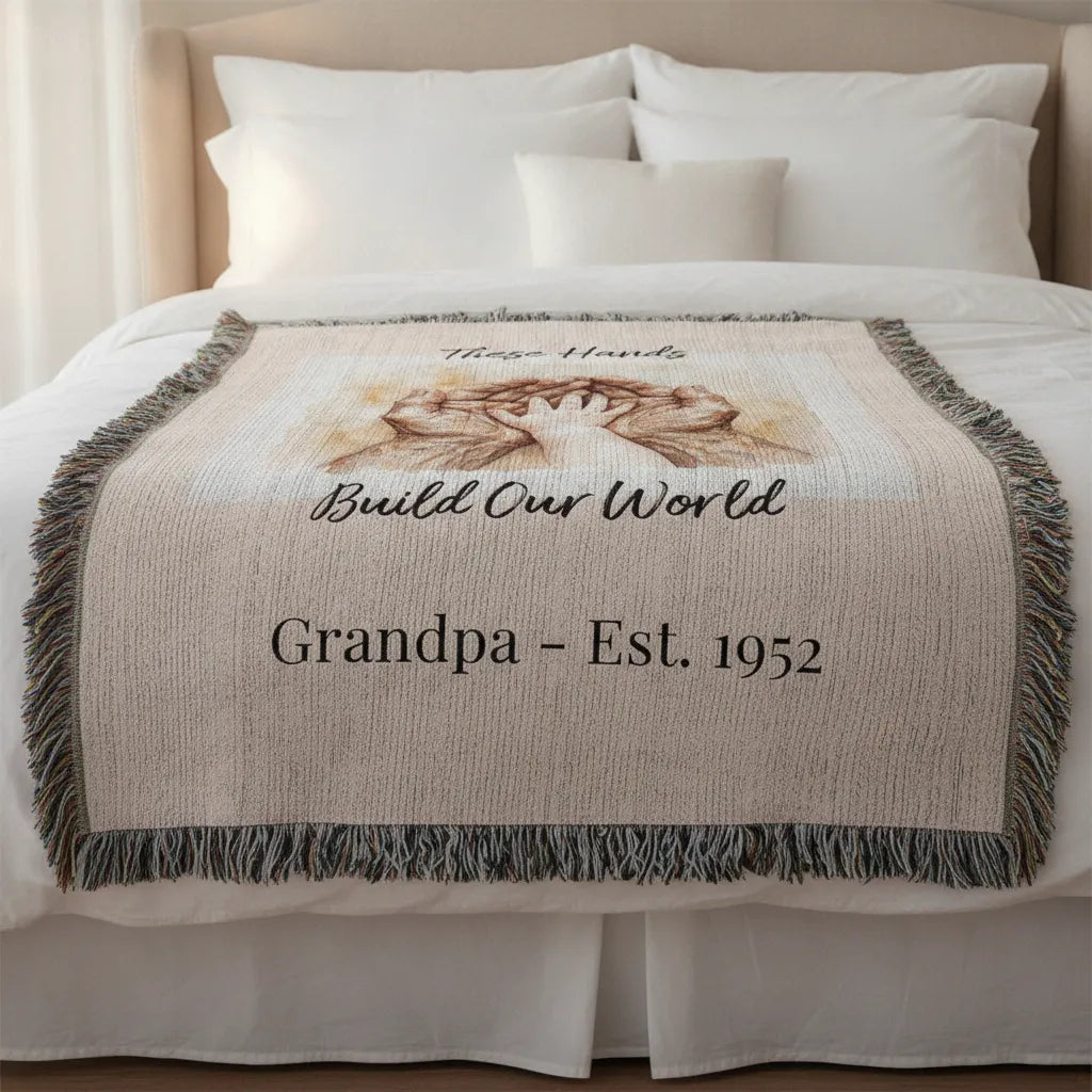 Heirloom Photo Woven Blanket (Portrait) Grandpa Grandchild holding hands