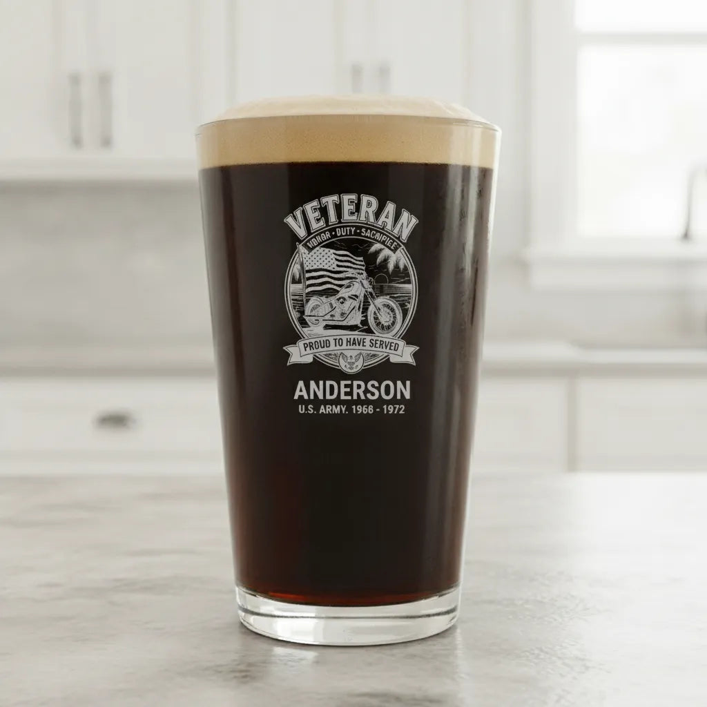 Veteran Motorcycle Personalized Pint Glass