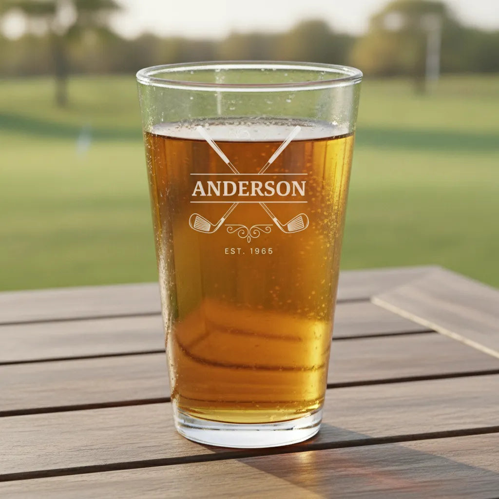 Personalized Crossed Clubs Design Pint Glass
