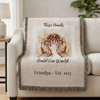 Heirloom Photo Woven Blanket (Portrait) Grandpa Grandchild holding hands