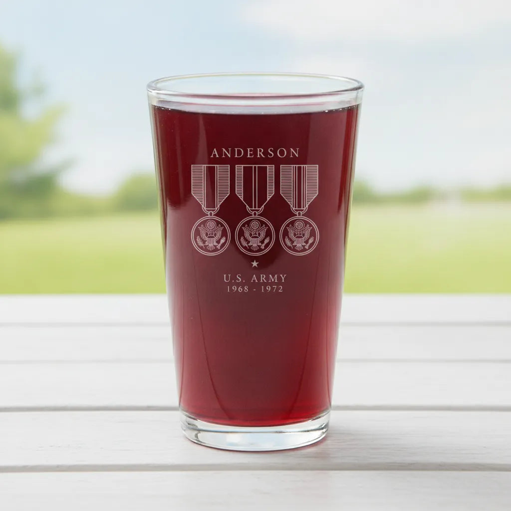Personalized 3 Medal Branch Service Pint Glass