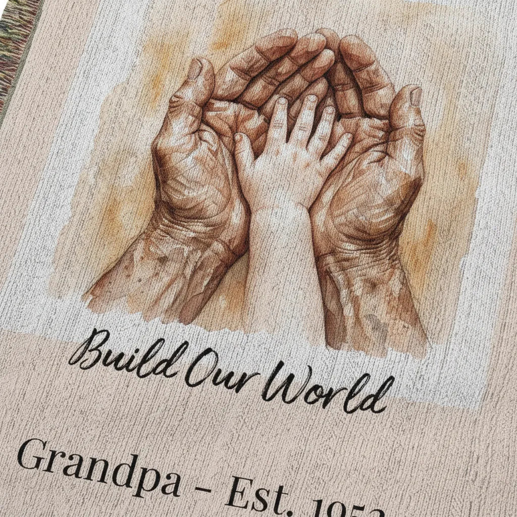 Heirloom Photo Woven Blanket (Portrait) Grandpa Grandchild holding hands