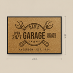 24/7 Garage doormat size guide showing 24 inches wide by 16 inches tall