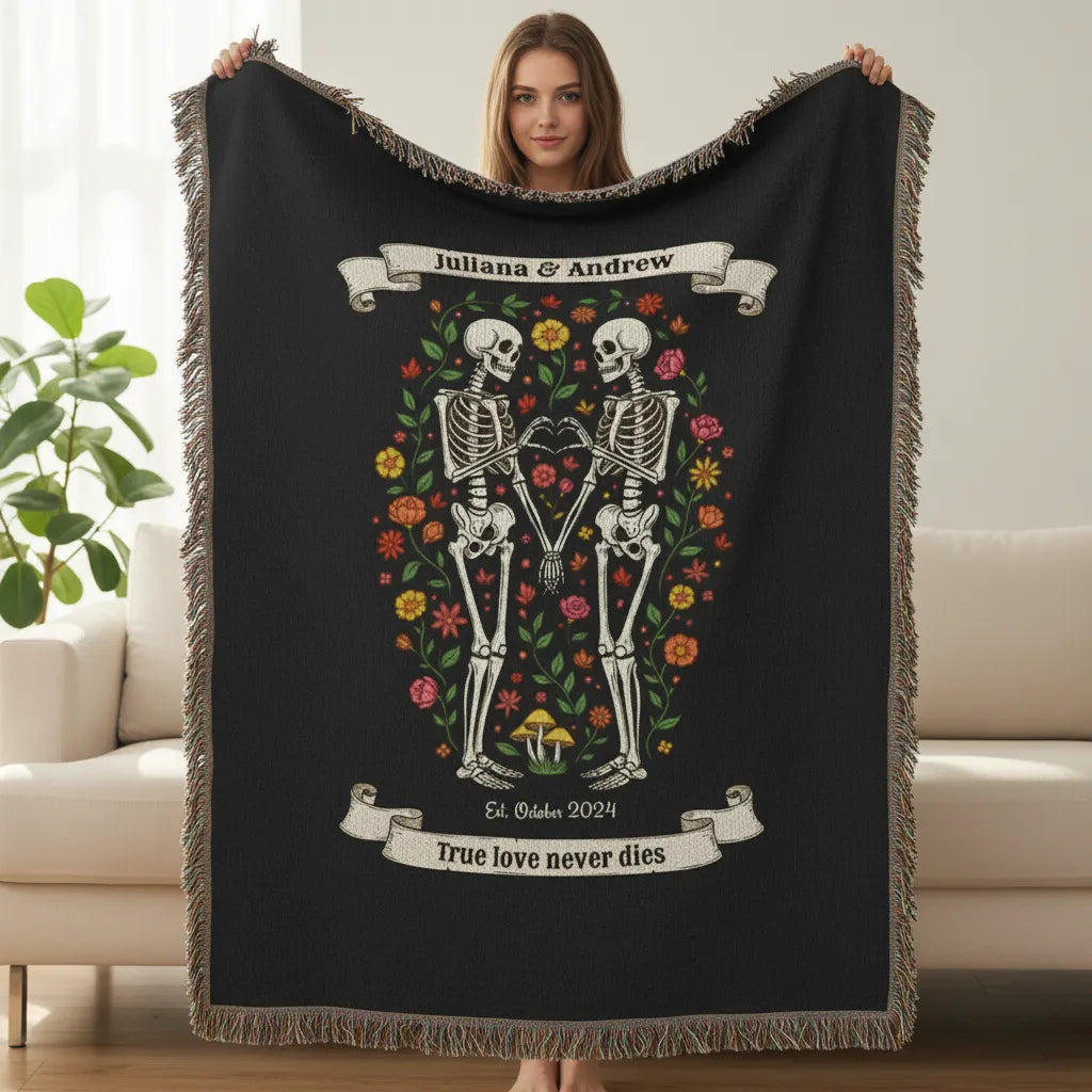 Heirloom Photo Woven Blanket (Portrait) skeleton couple