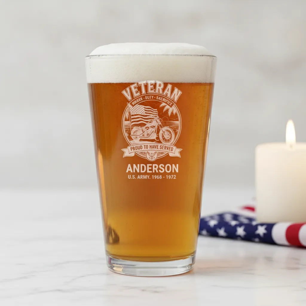 Veteran Motorcycle Personalized Pint Glass