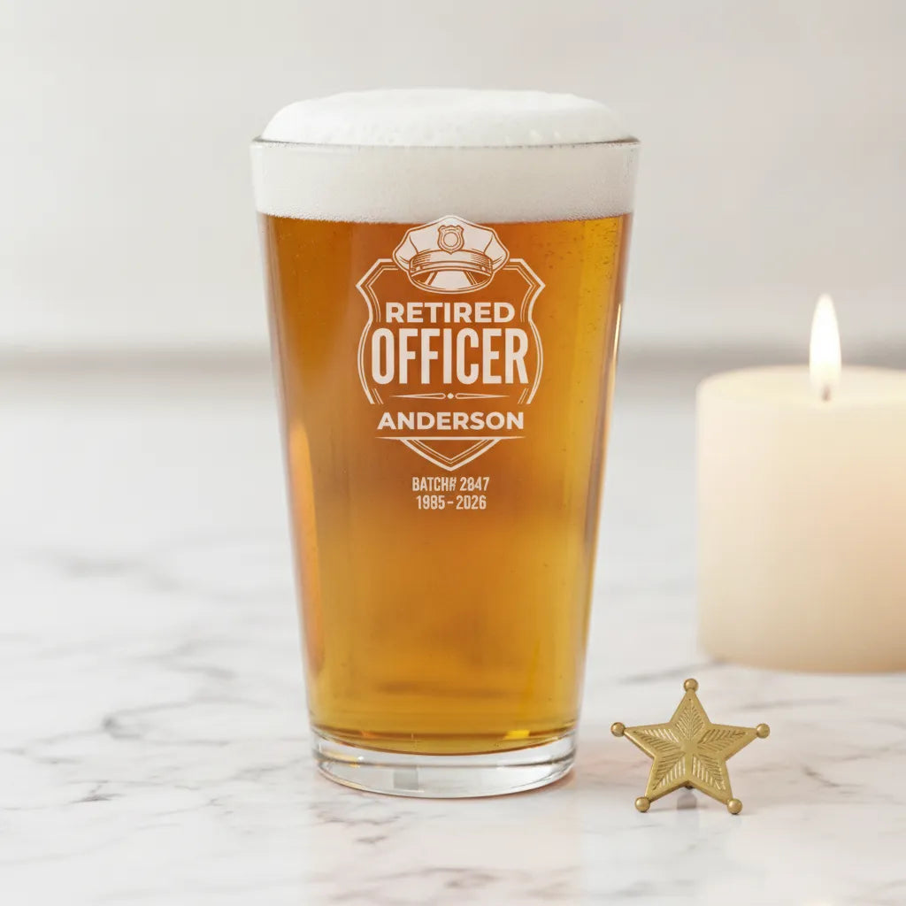 Retired Police Officer Personalized Pint Glass