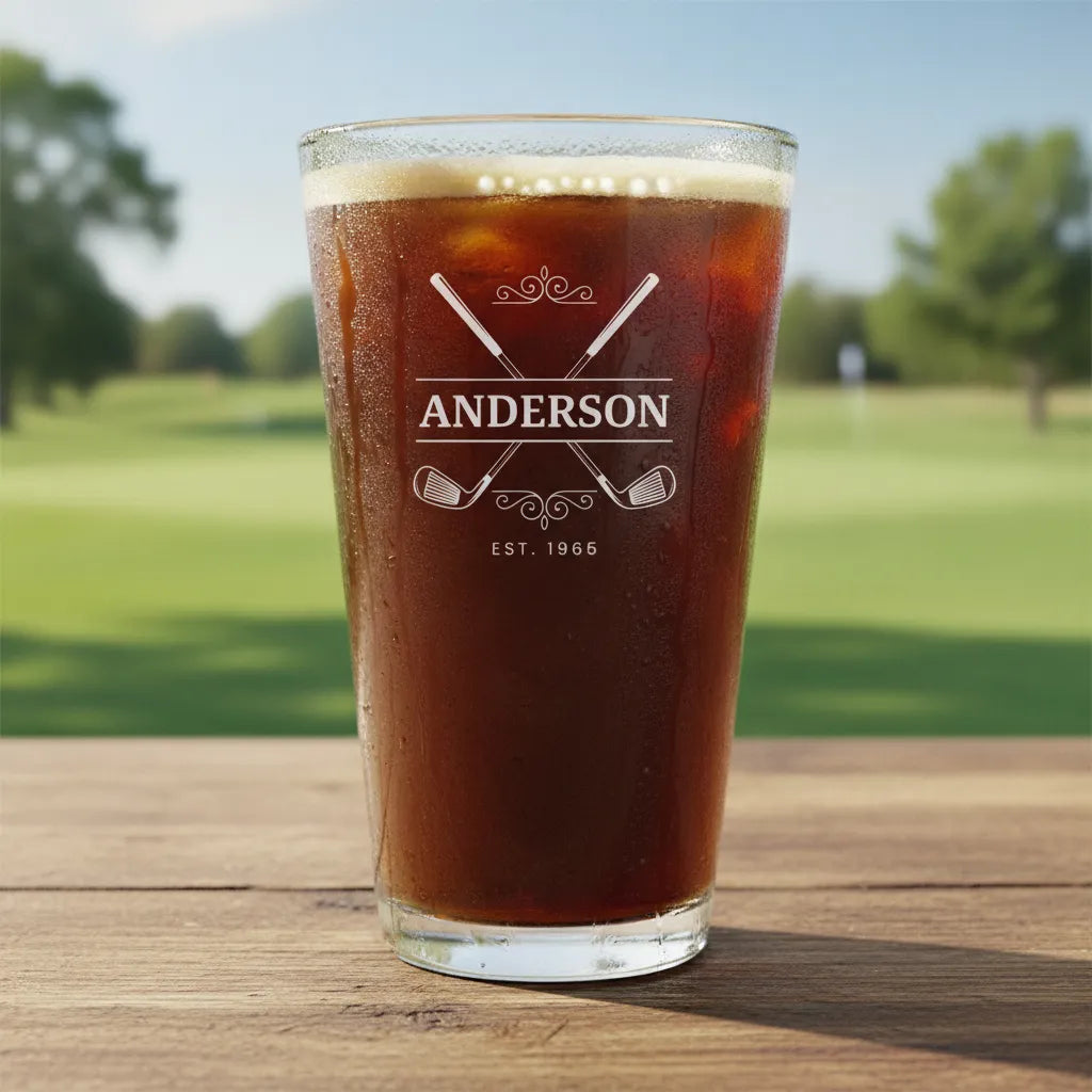 Personalized Crossed Clubs Design Pint Glass
