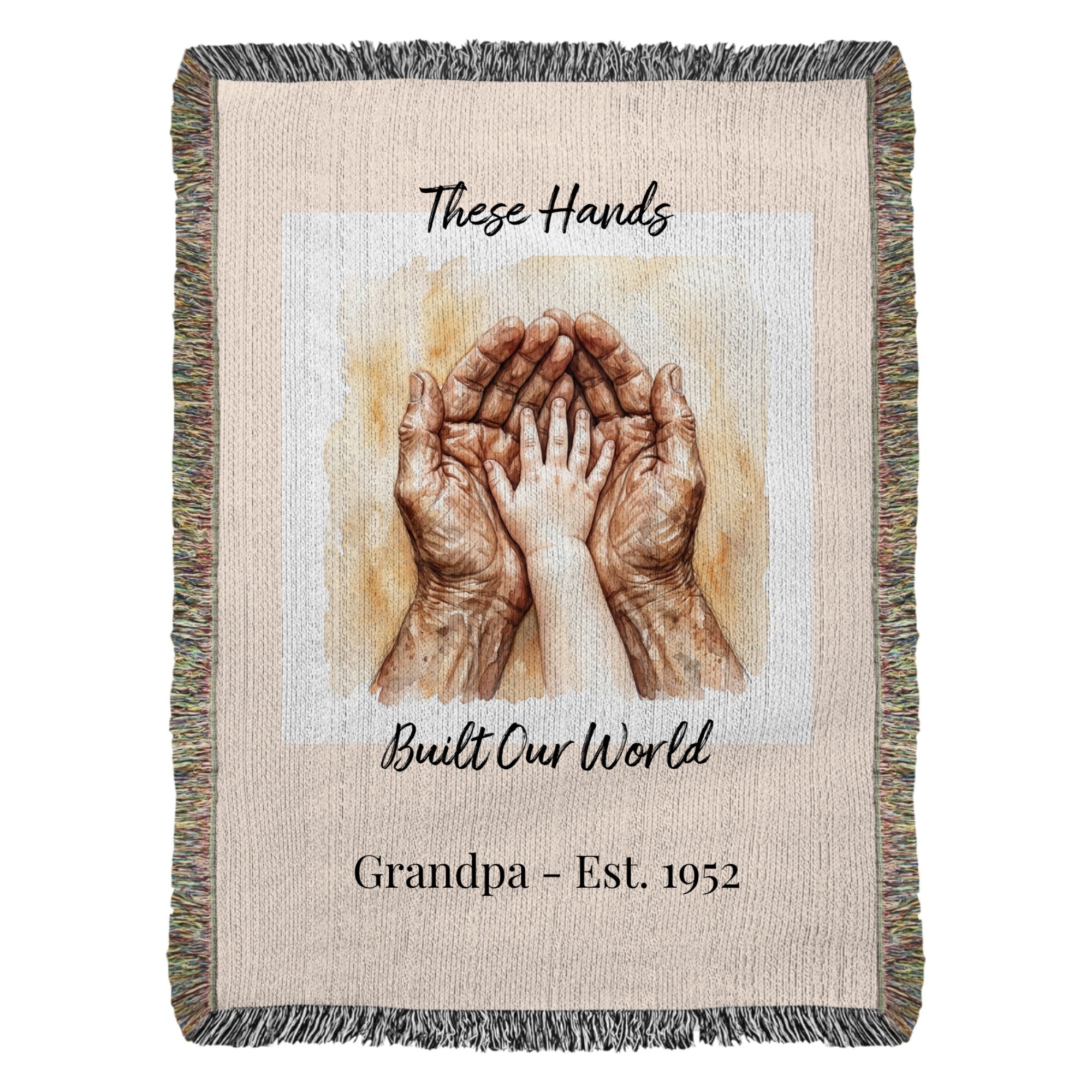 Heirloom Photo Woven Blanket (Portrait) Grandpa Grandchild holding hands