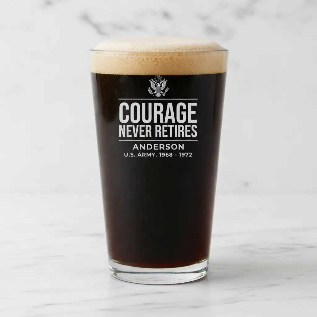 Personalized Courage Never Retires Pint Glass