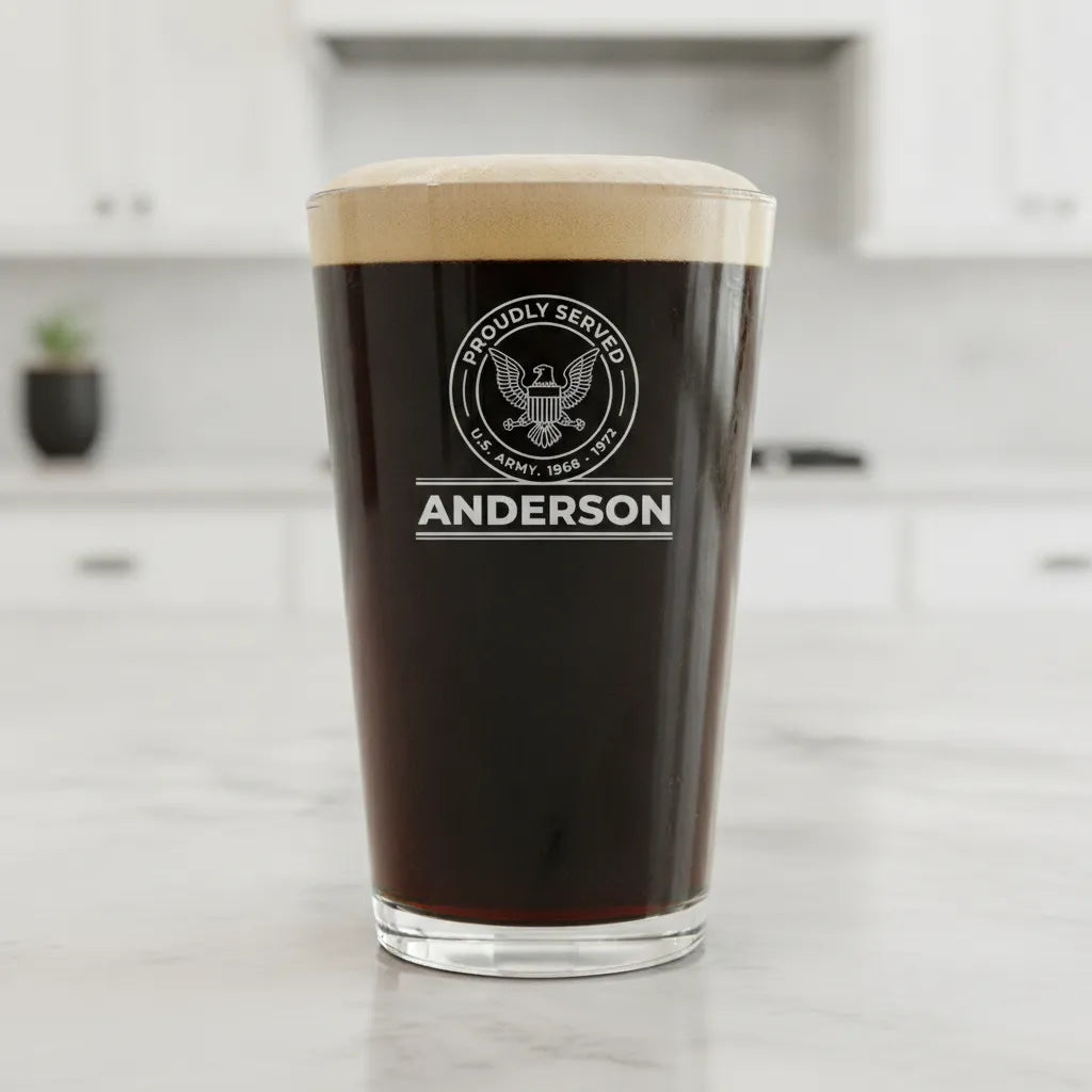 Proudly Served Personalized Veteran Pint Glass