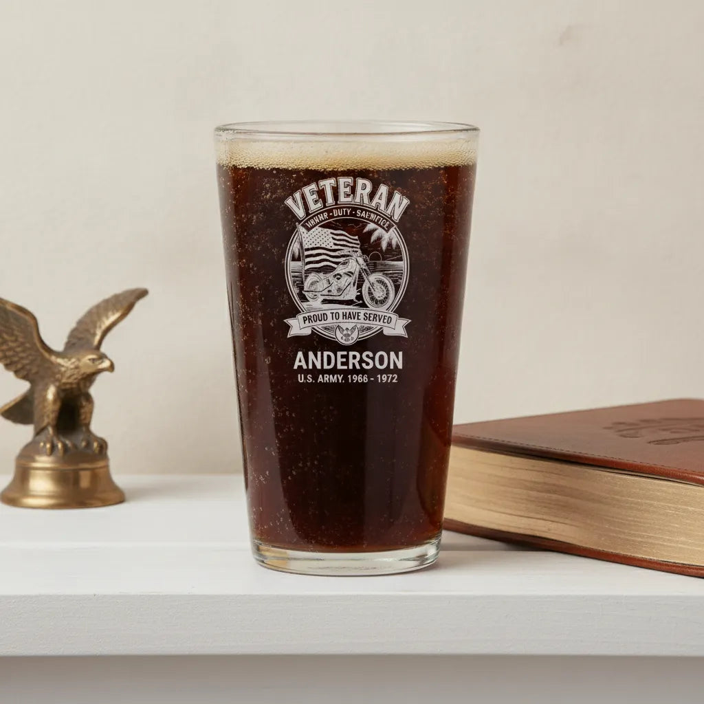 Veteran Motorcycle Personalized Pint Glass