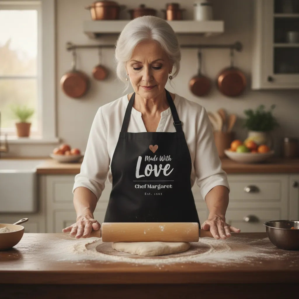 Apron, 3-Color Straps, Made with Love in Black