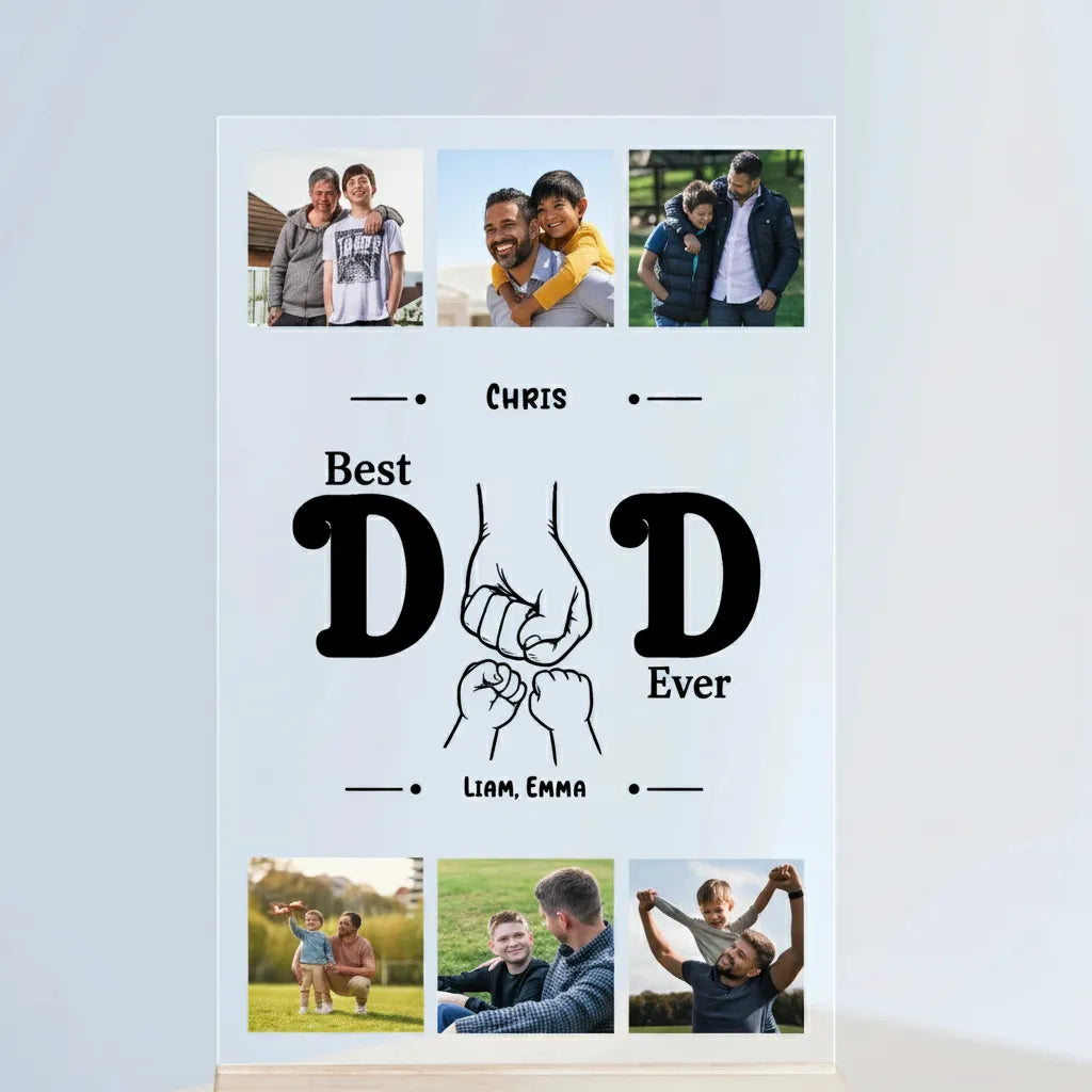 Acrylic Sign with Wooden Stand Dad with hands