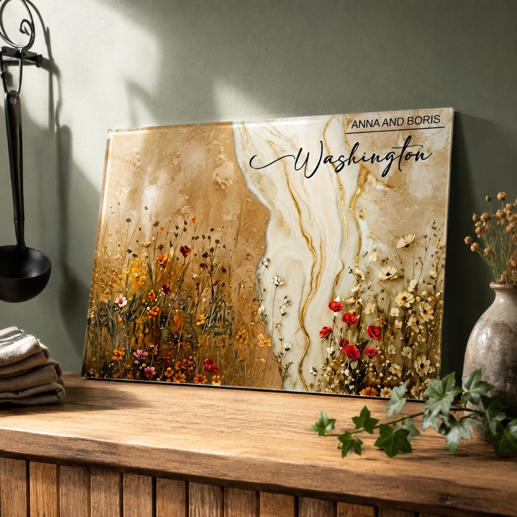 Personalized Wildflower Glass Cutting Board