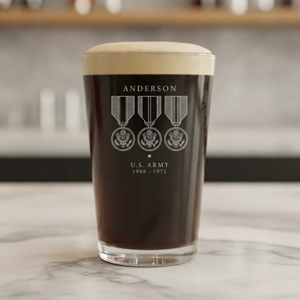 Personalized 3 Medal Branch Service Pint Glass
