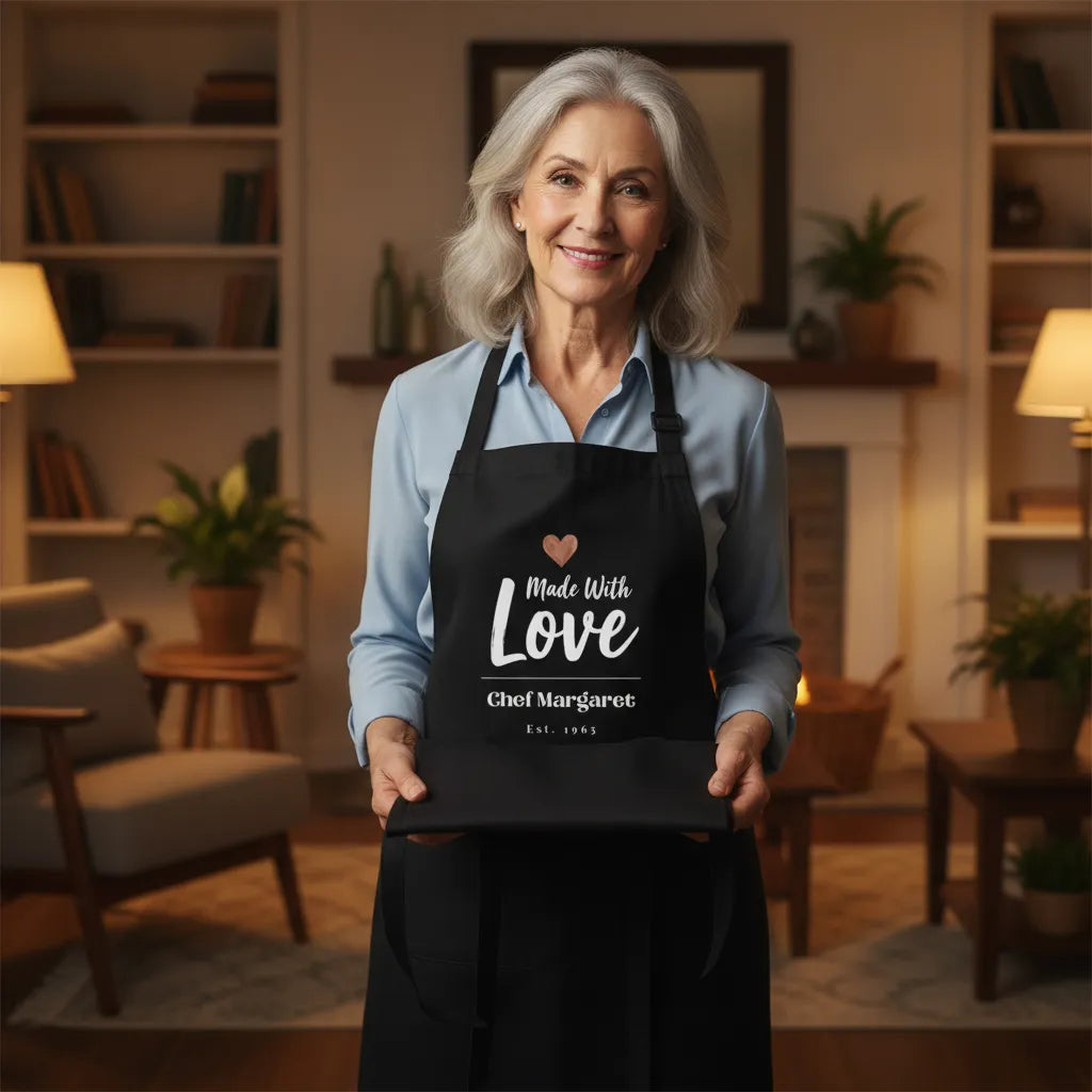 Apron, 3-Color Straps, Made with Love in Black