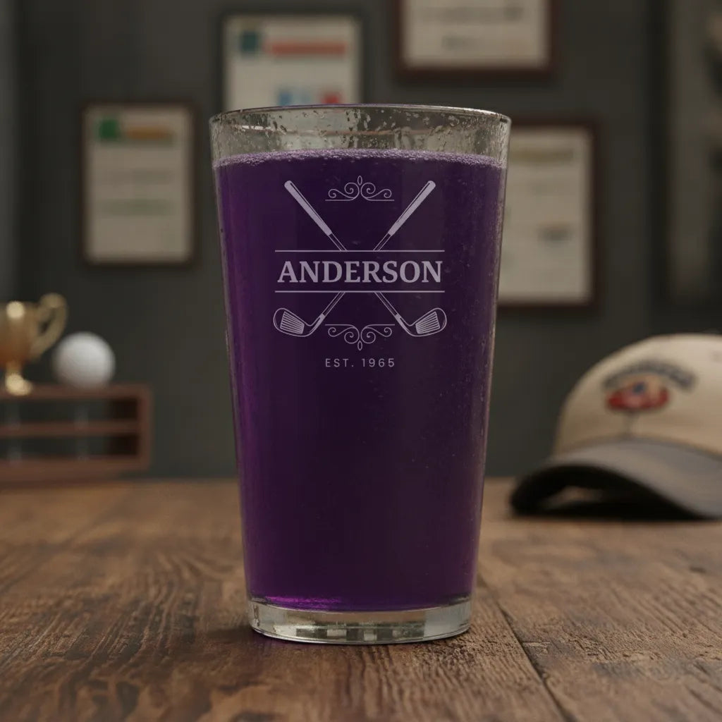 Personalized Crossed Clubs Design Pint Glass