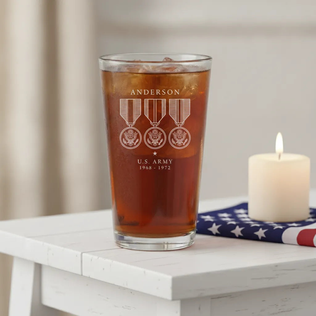 Personalized 3 Medal Branch Service Pint Glass