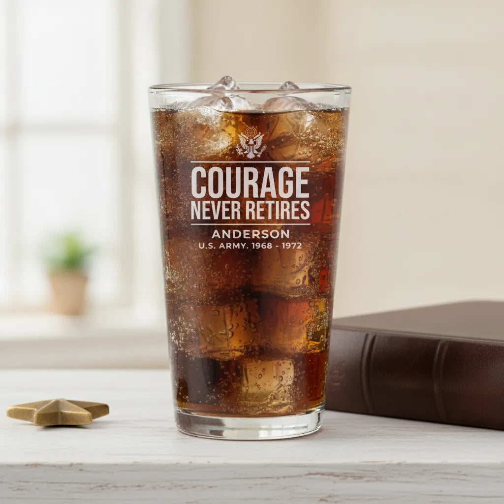Personalized Courage Never Retires Pint Glass