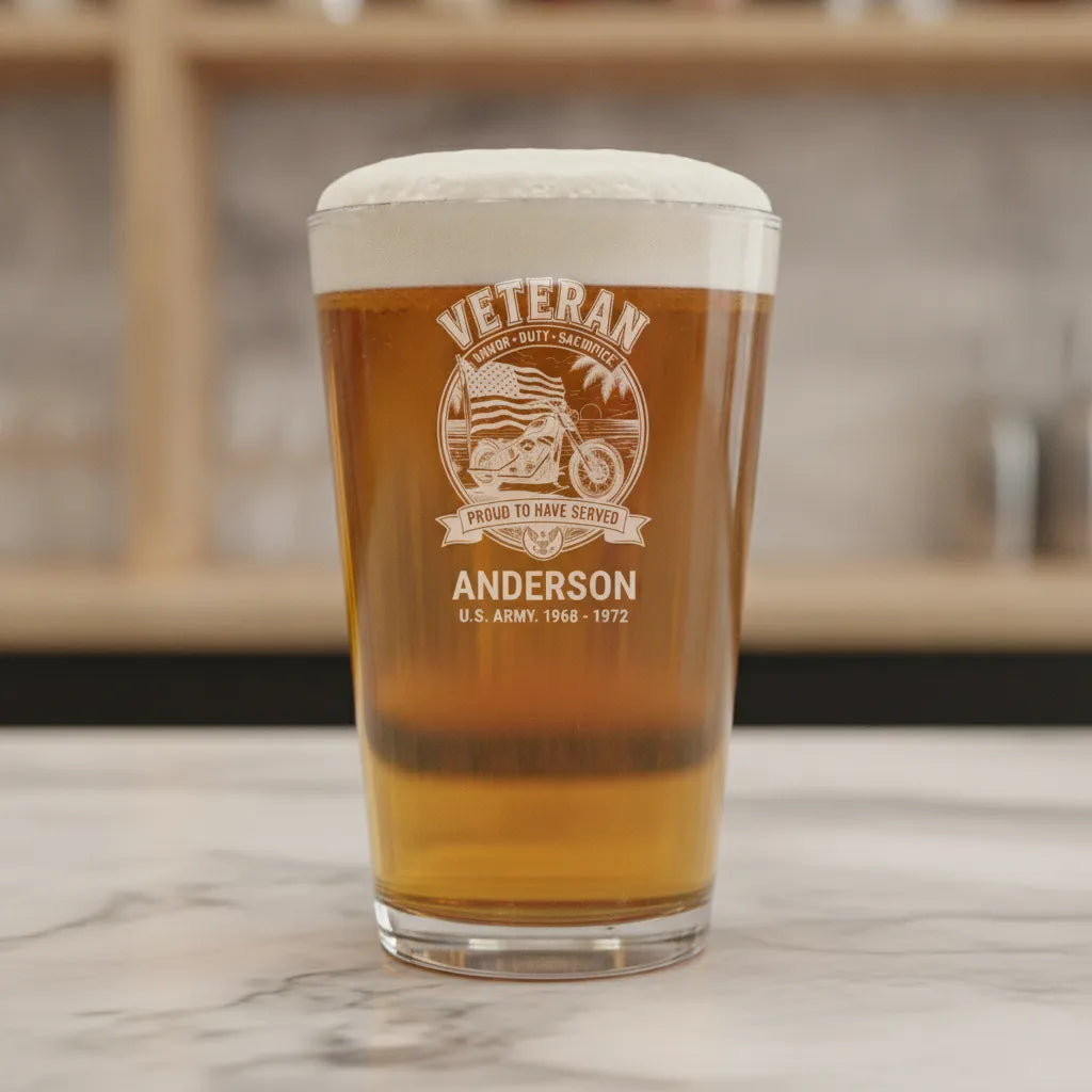 Veteran Motorcycle Personalized Pint Glass