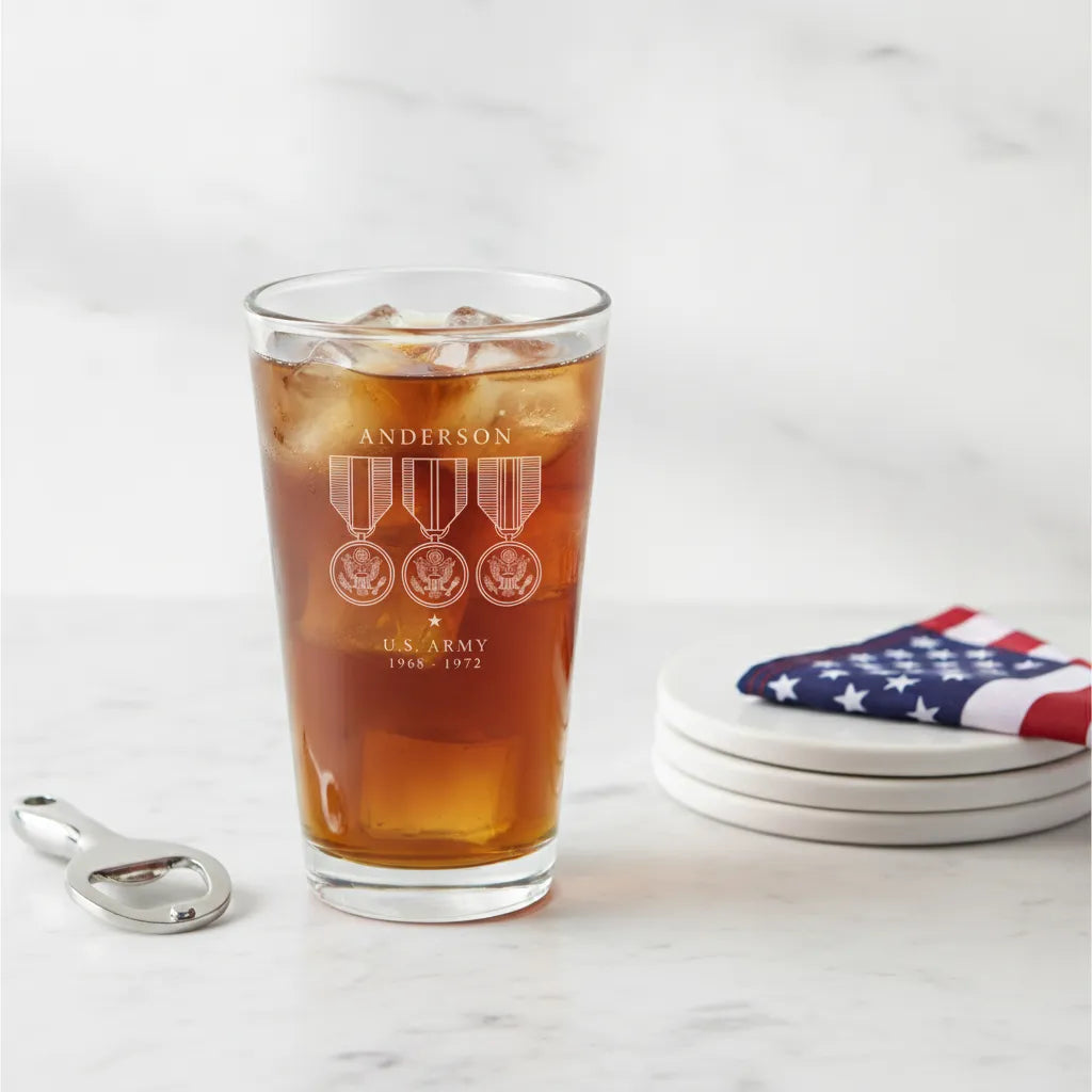 Personalized 3 Medal Branch Service Pint Glass