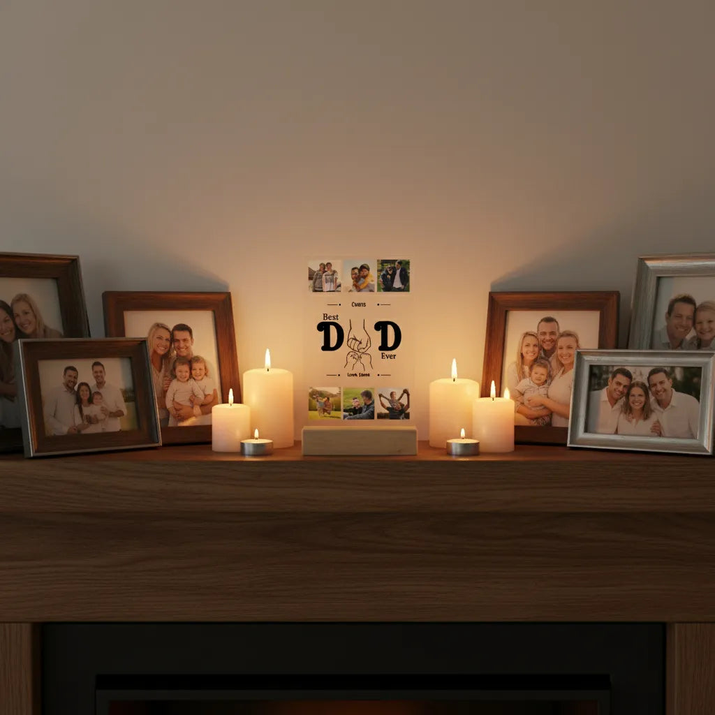 Acrylic Sign with Wooden Stand Dad with hands