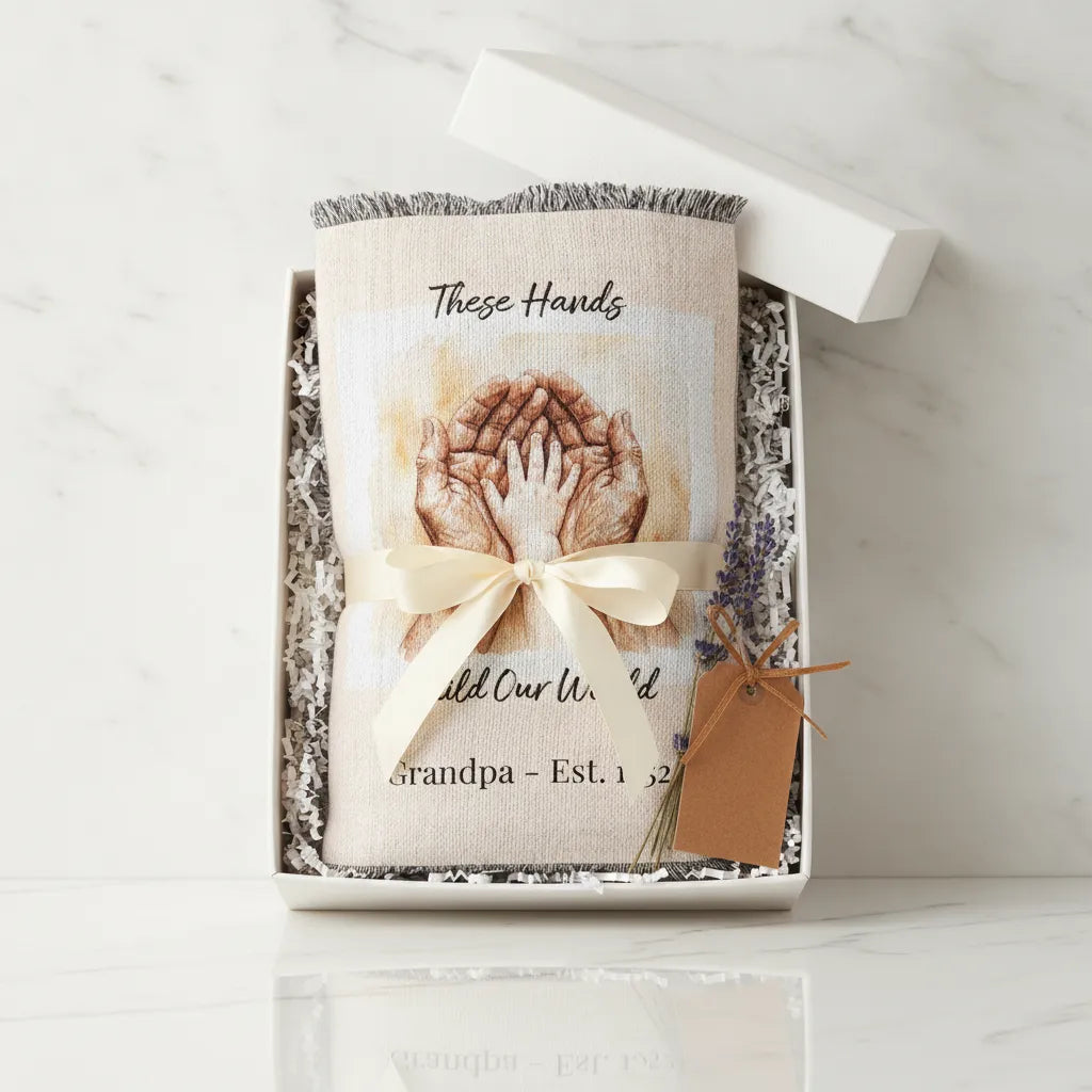 Heirloom Photo Woven Blanket (Portrait) Grandpa Grandchild holding hands