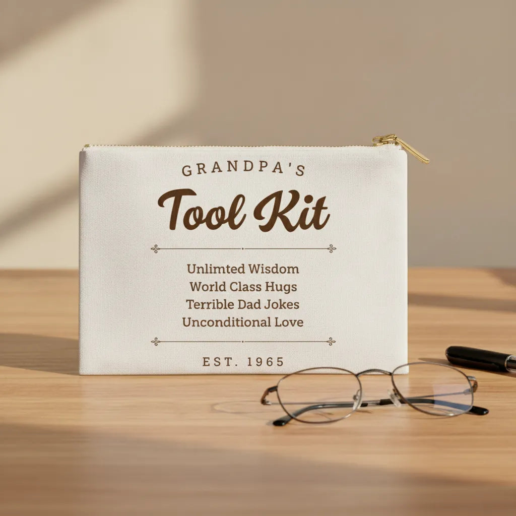 Fabric Zippered Pouch Large Grandpa's Tool Kit