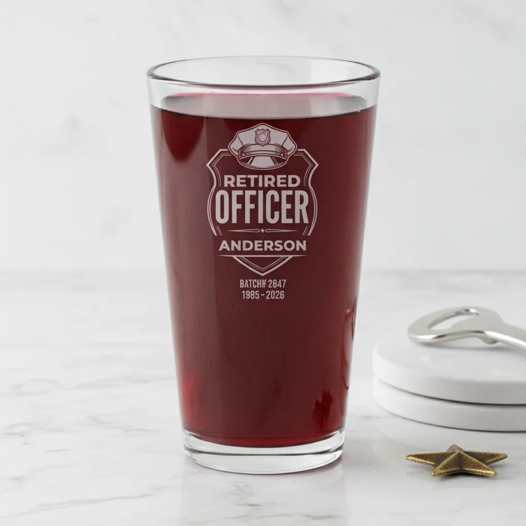 Retired Police Officer Personalized Pint Glass