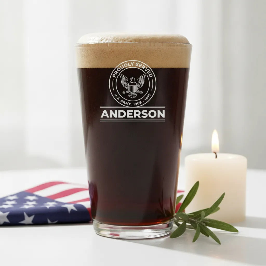 Proudly Served Personalized Veteran Pint Glass