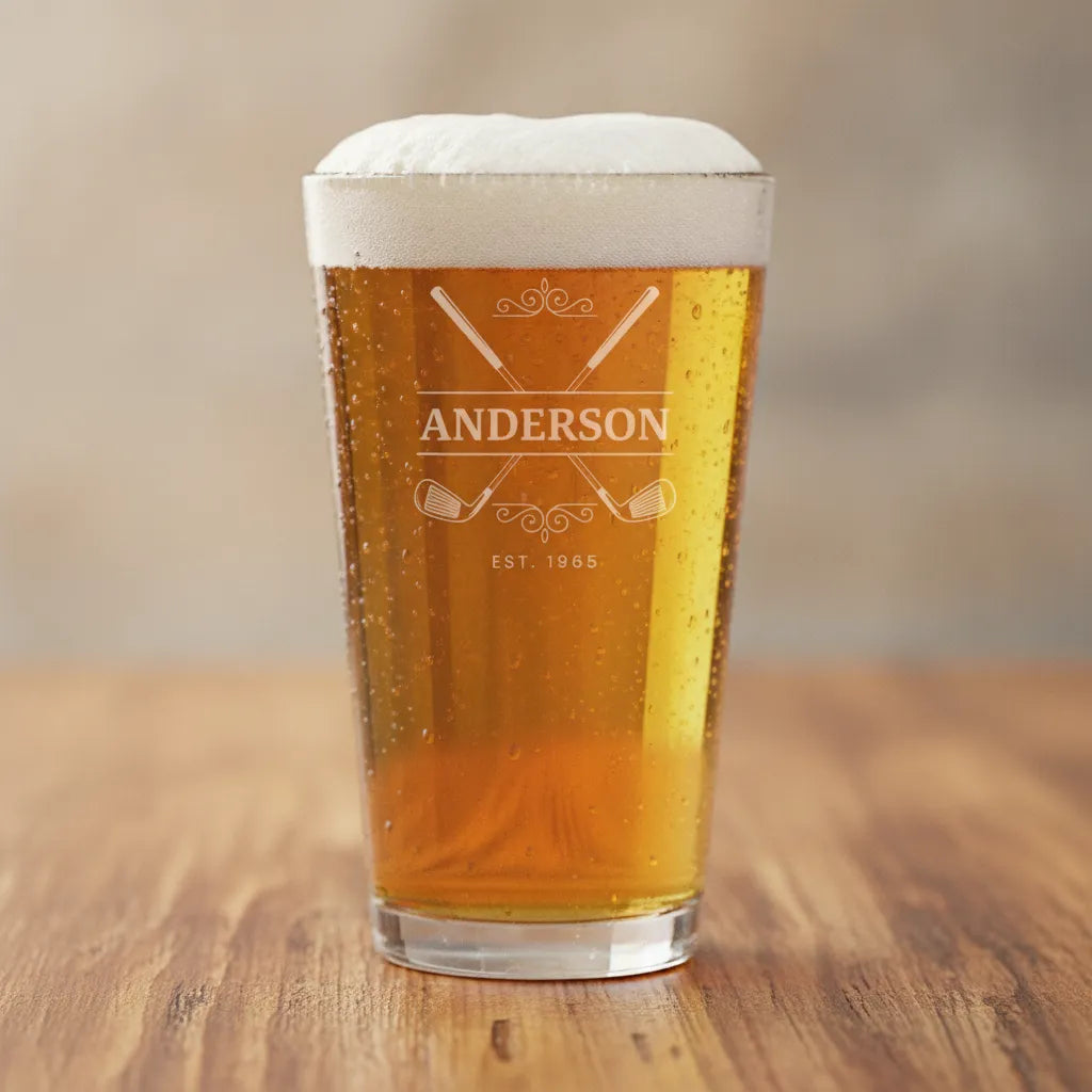 Personalized Crossed Clubs Design Pint Glass