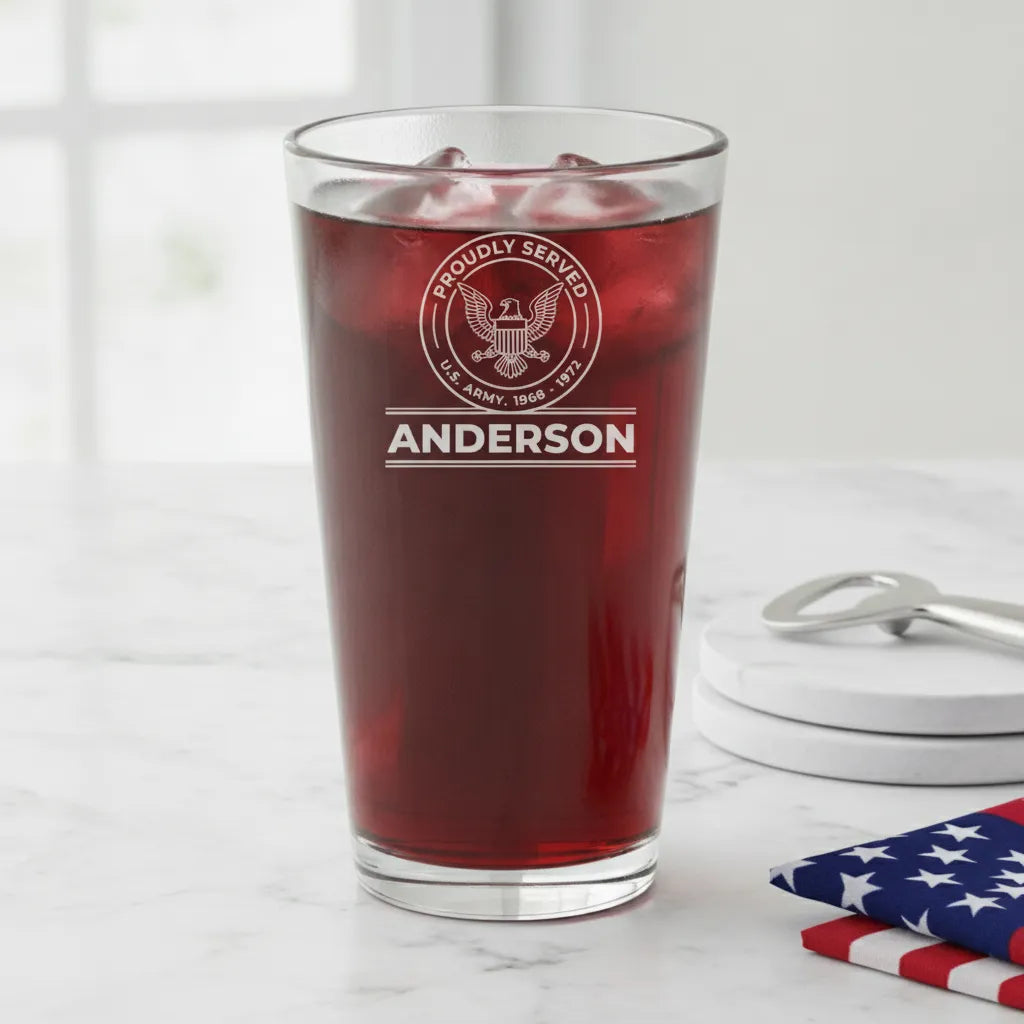 Proudly Served Personalized Veteran Pint Glass