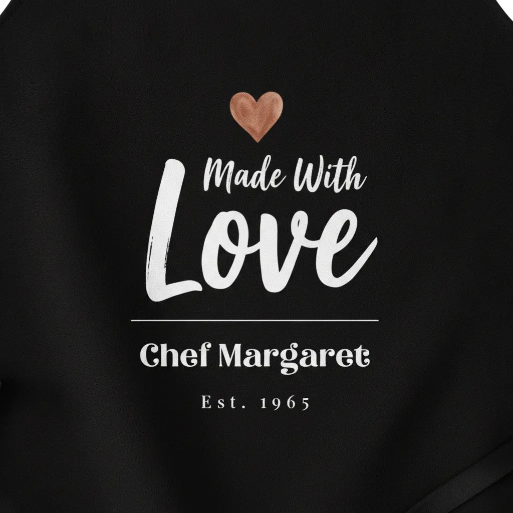 Apron, 3-Color Straps, Made with Love in Black