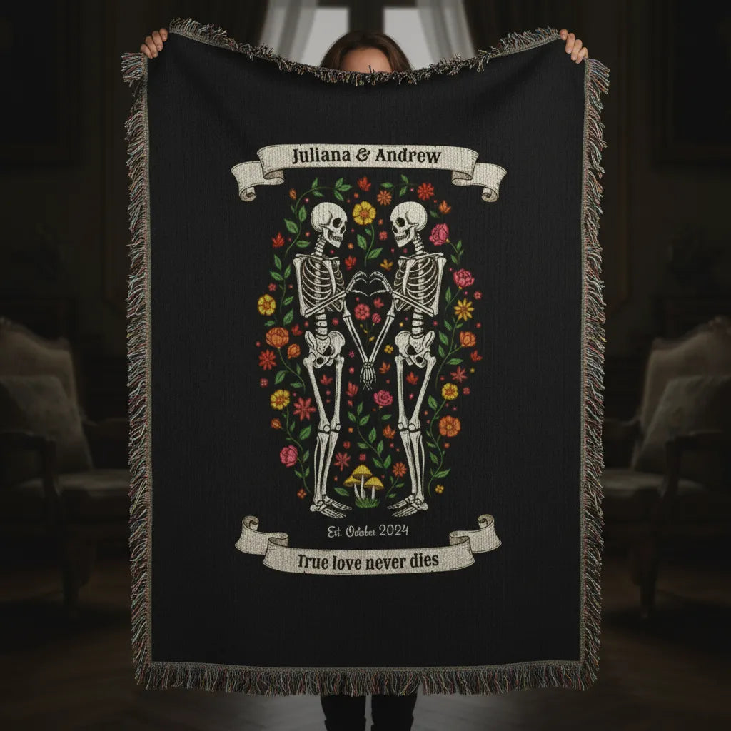 Heirloom Photo Woven Blanket (Portrait) skeleton couple