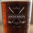 Personalized Crossed Clubs Design Pint Glass