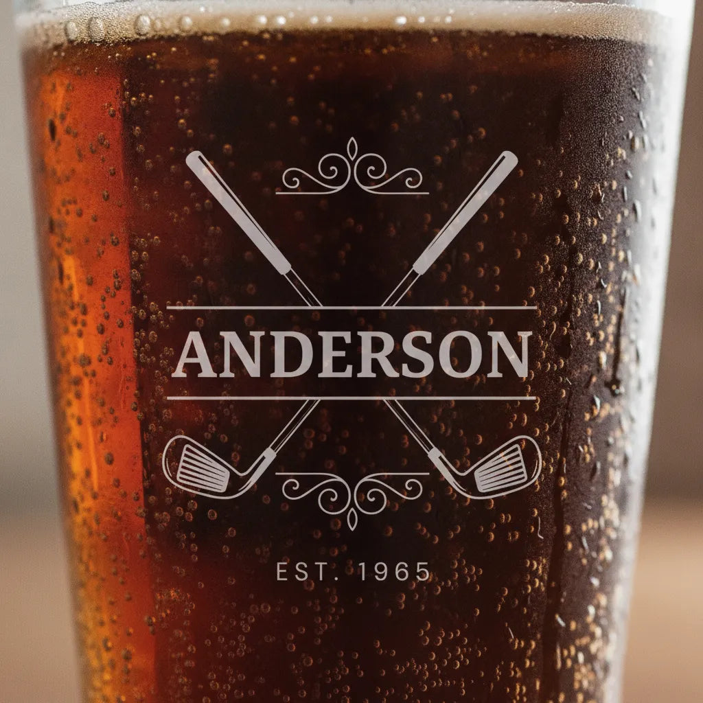Personalized Crossed Clubs Design Pint Glass