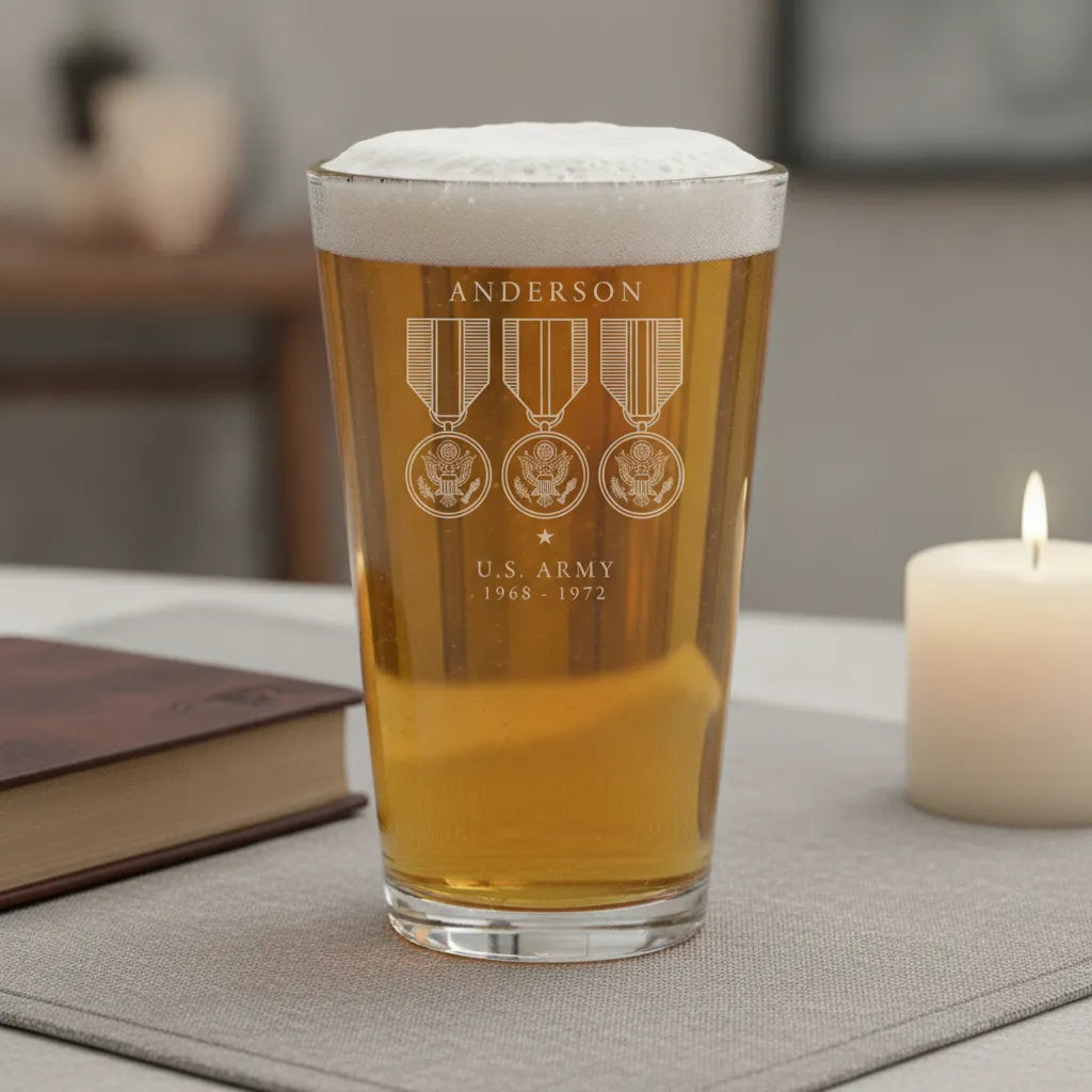 Personalized 3 Medal Branch Service Pint Glass