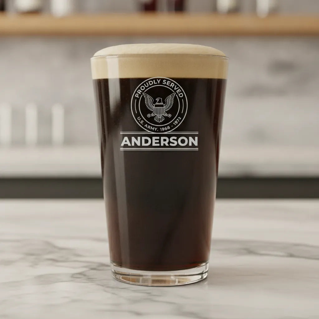 Proudly Served Personalized Veteran Pint Glass