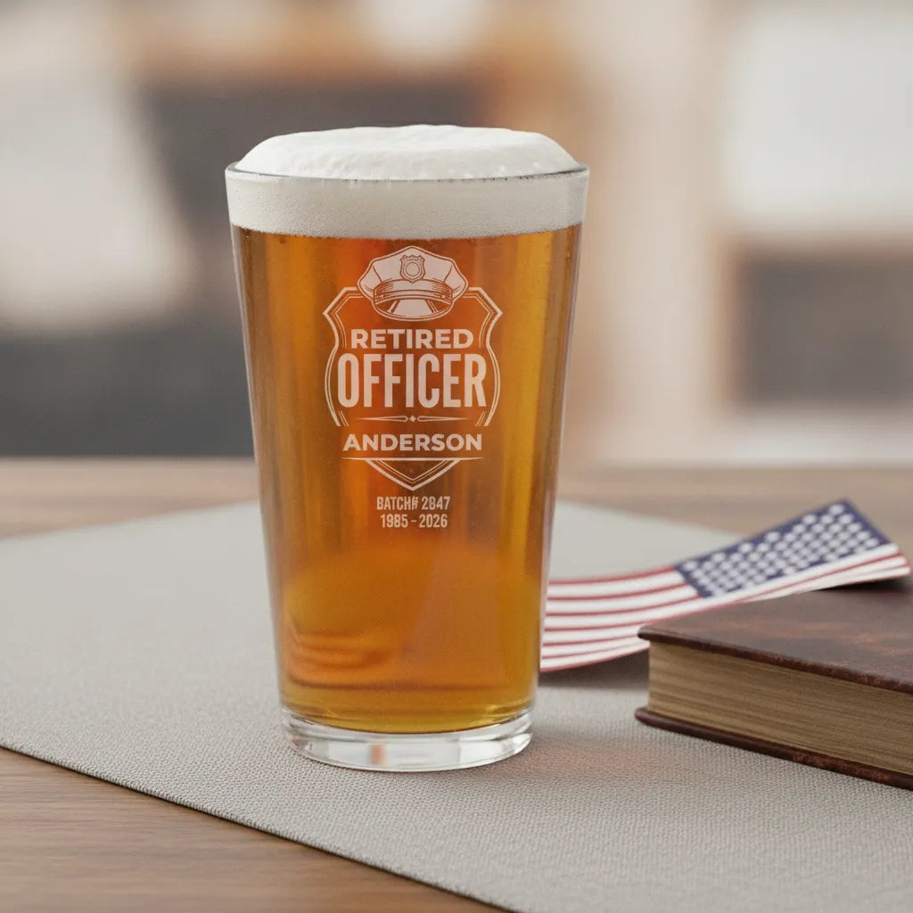 Retired Police Officer Personalized Pint Glass