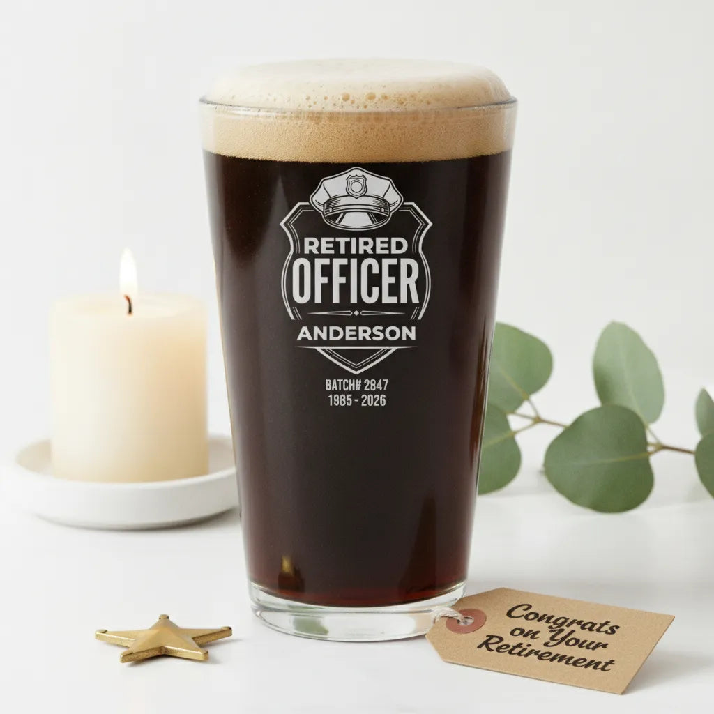 Retired Police Officer Personalized Pint Glass