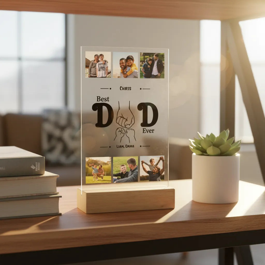 Acrylic Sign with Wooden Stand Dad with hands