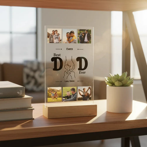 Acrylic Sign with Wooden Stand Dad with hands
