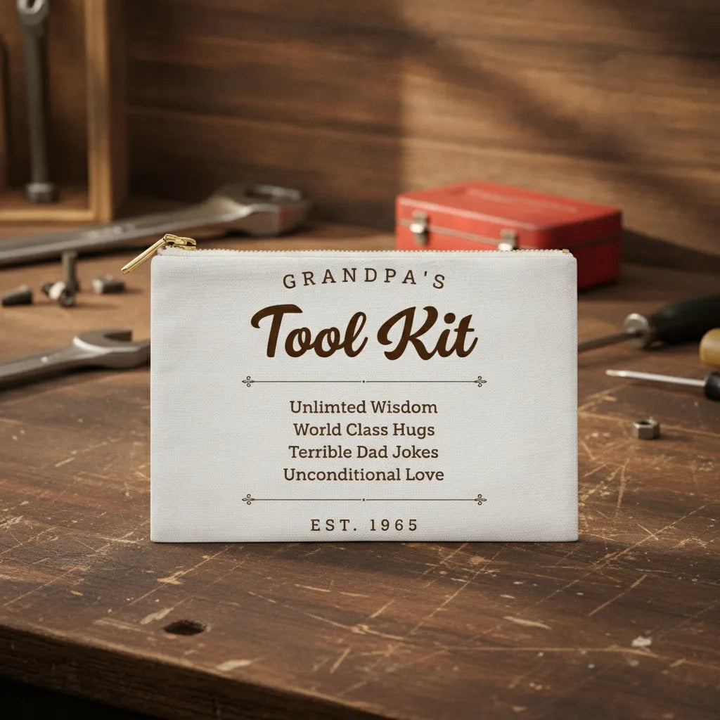 Fabric Zippered Pouch Large Grandpa's Tool Kit