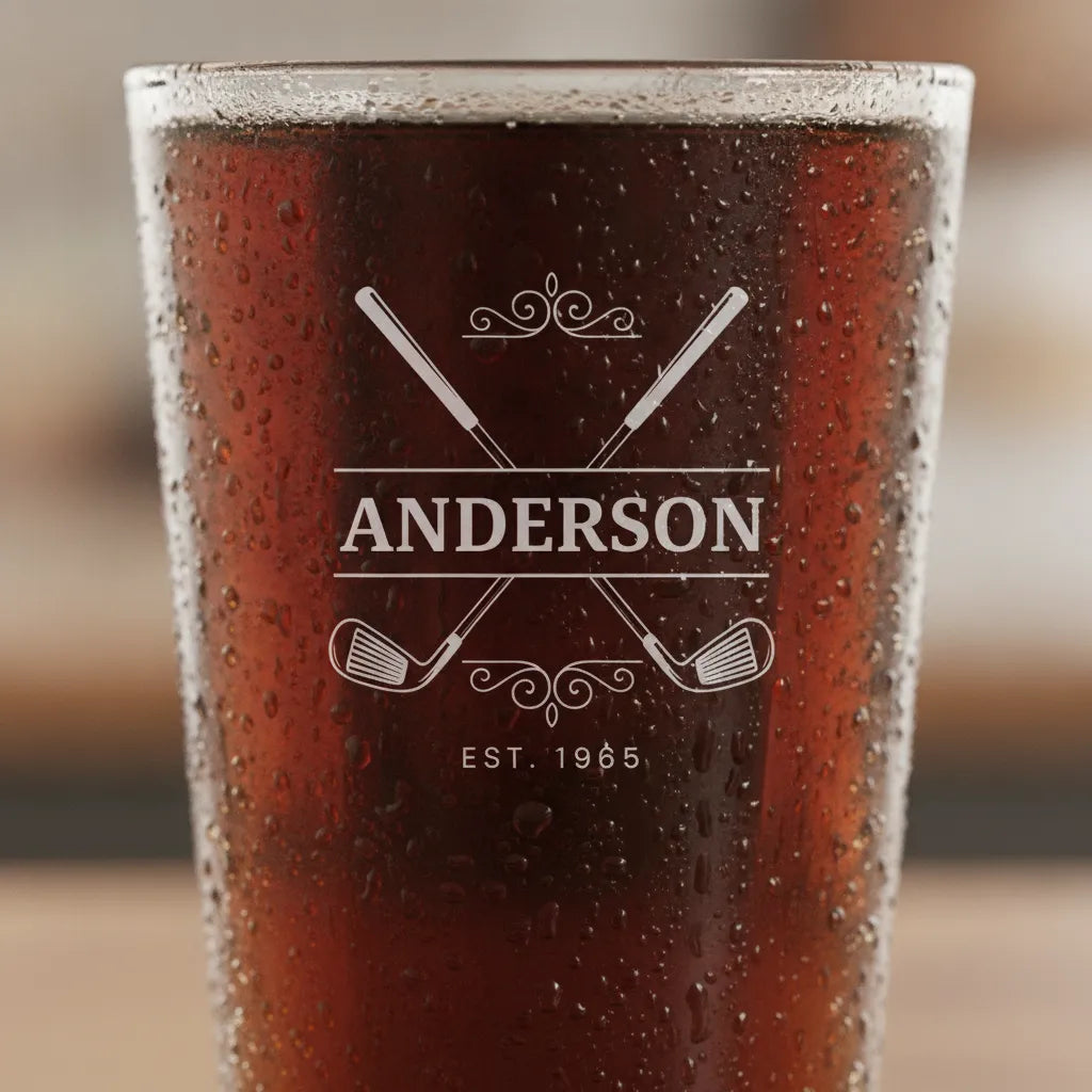 Personalized Crossed Clubs Design Pint Glass