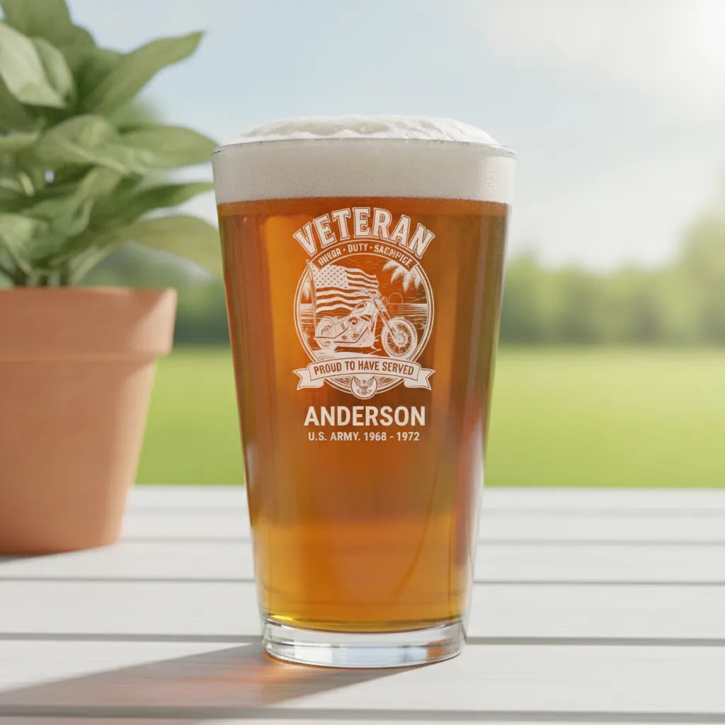 Veteran Motorcycle Personalized Pint Glass