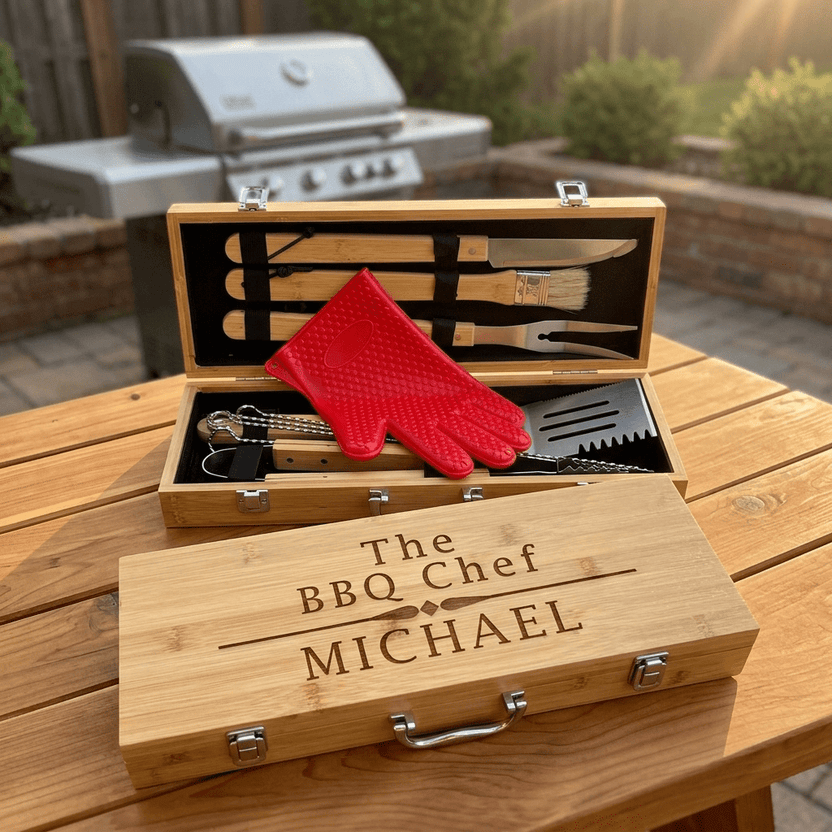 Personalized BBQ Grill Tool Set with engraved case for Grandpa