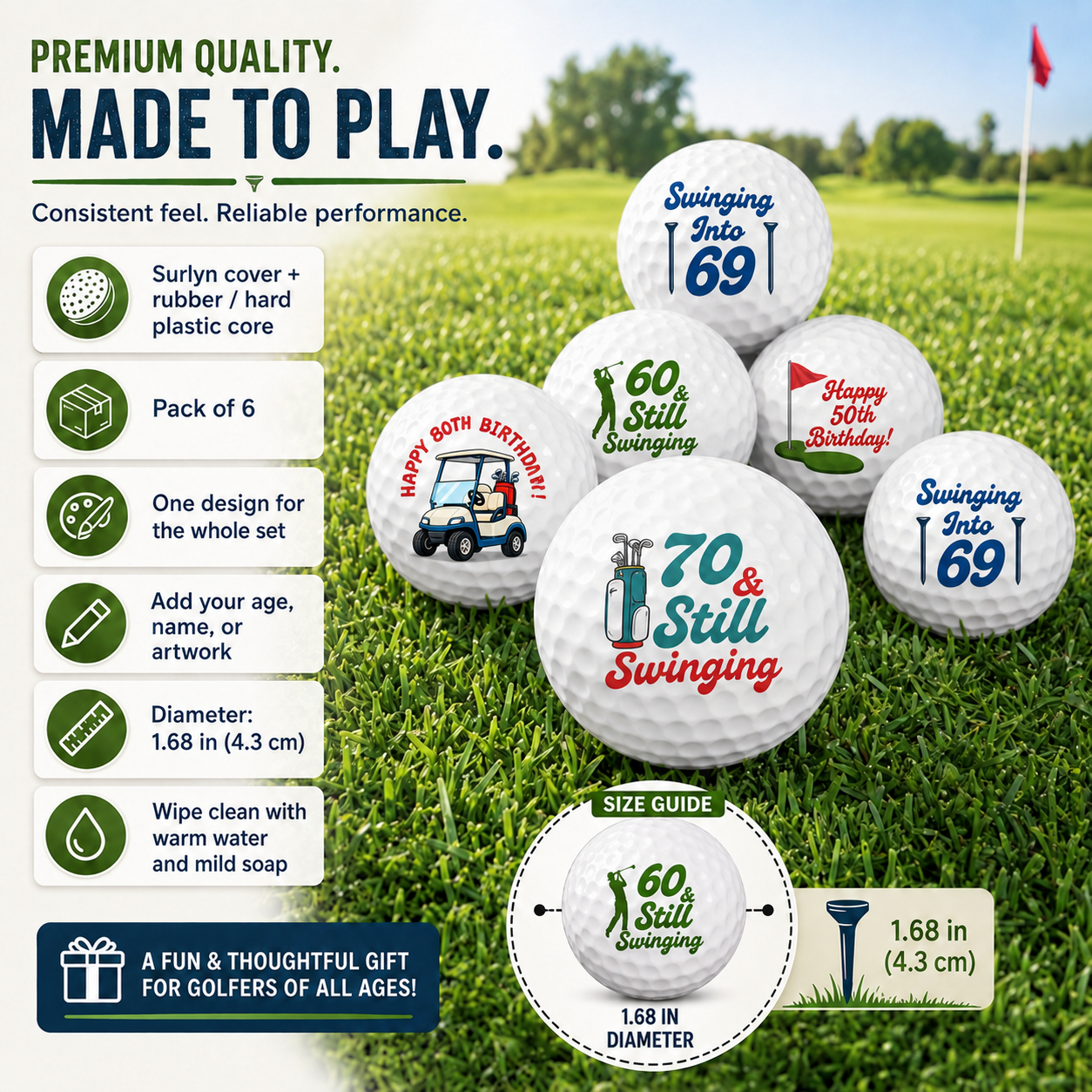 Swinging Birthday Golf Balls
