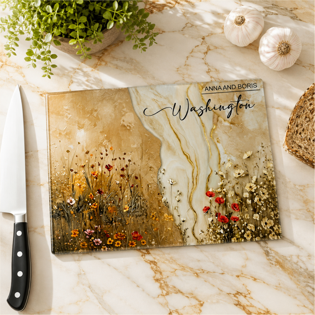 Personalized Wildflower Glass Cutting Board
