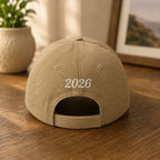 Family Crossword Cap in khaki, back view showing embroidered custom year