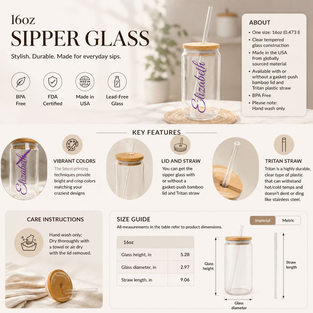 Clear glass tumbler with bamboo lid, blank for personalization